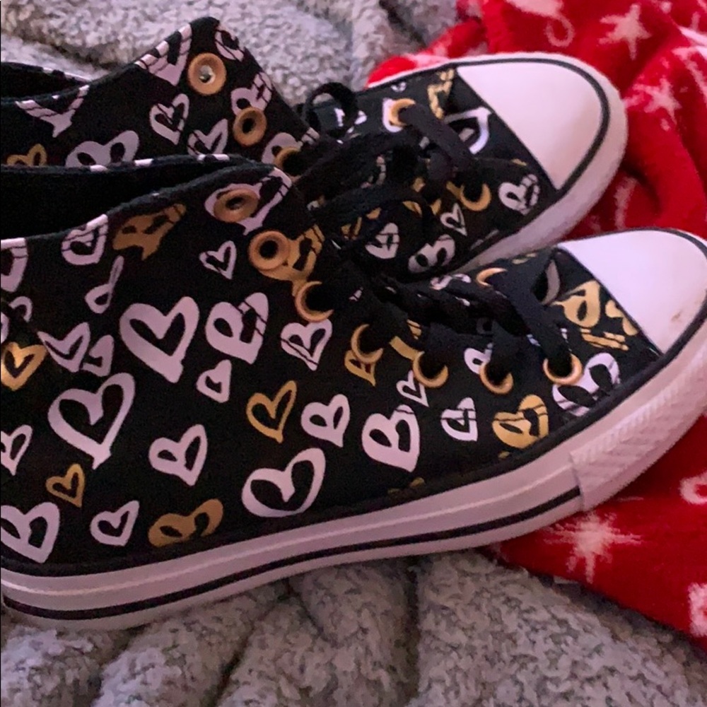 Gold and White heart high top converse